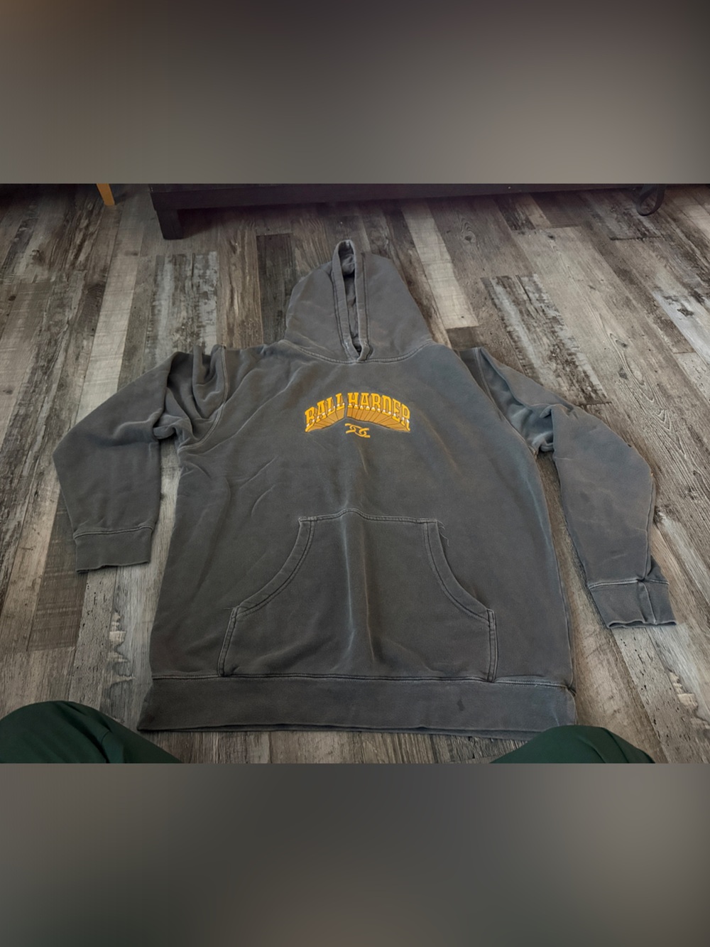 Ball Harder Graphic Zip-Up Hoodie - Faded Gray with Yellow Logo